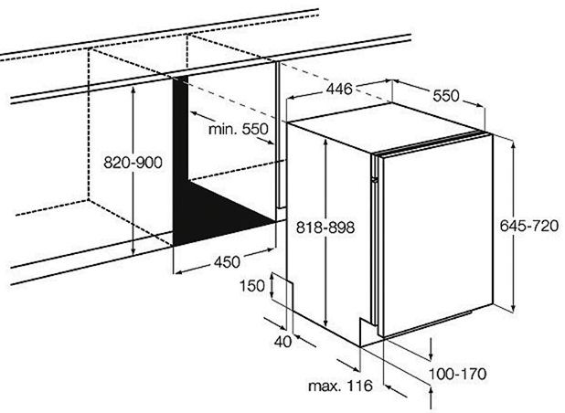 Схема встраивания для посудомоечной машины Electrolux EEAL посмотреть или скачать